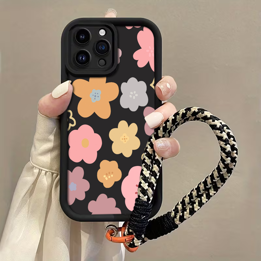 Matte Pc Case - غطاء هاتف بحزام مزين بزهور الماكارون